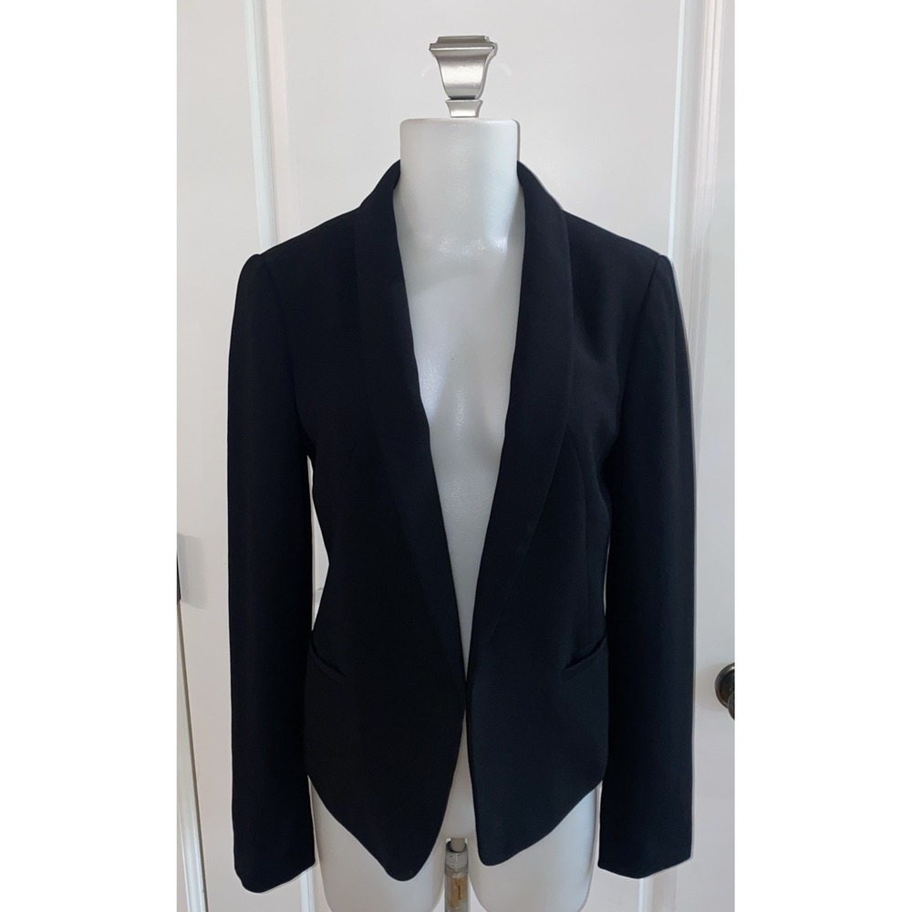 Ann Taylor Loft Collar Open‎ Front Black Blazer Size 4 Classic Preppy